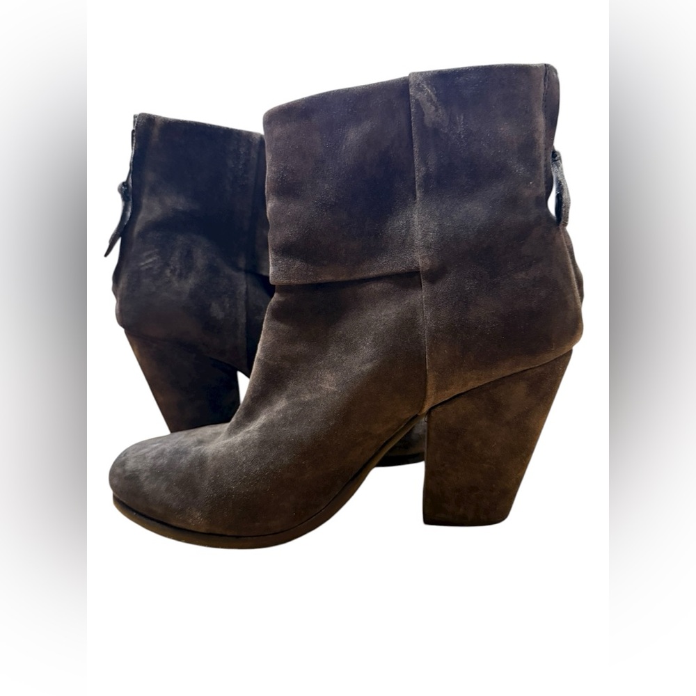 Rag & Bone Newbury Gray Suede Back Zip Block Heel Booties Size 8